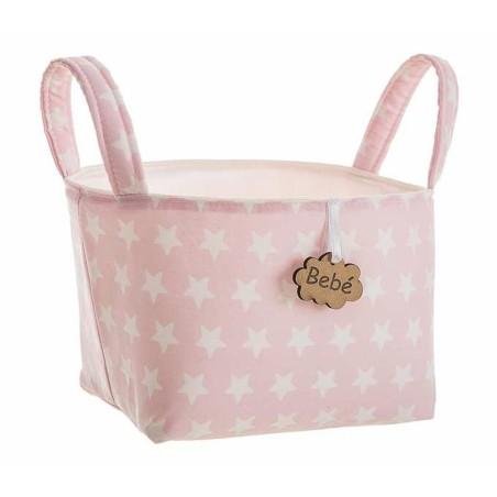 Cesta Rosa Estrellas Con asas 17 x 13,5 x 20 cm