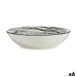 Plato Hondo Rayas Negro Blanco Ø 20 cm Porcelana (6 Unidades)