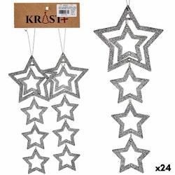 Set Adornos de Navidad Plateado Plástico Purpurina Estrella 19 x 0,2 x 23 cm (24 Unidades)