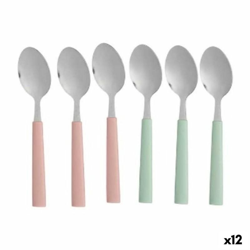 Set de Cucharas Verde Rosa Plateado Acero Inoxidable Plástico 18,7 cm (12 Unidades)