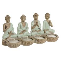 Figura Decorativa Home ESPRIT Blanco Verde Buda Oriental 24 x 9 x 11 cm (2 Unidades)