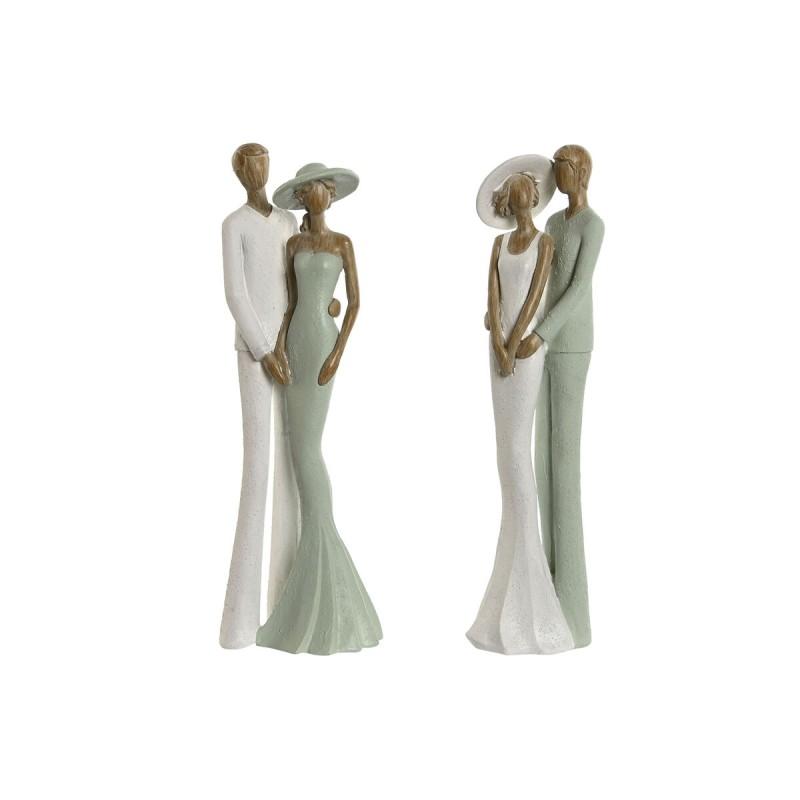 Figura Decorativa Home ESPRIT Blanco Verde Pareja 10 x 7,5 x 31 cm (2 Unidades)