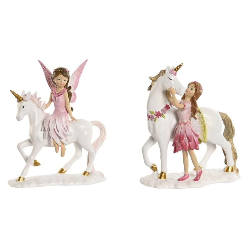 Figura Decorativa Home ESPRIT Blanco Rosa 16 x 7 x 19 cm (2 Unidades)