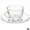 Taza con Plato Transparente Vidrio 85 ml (6 Unidades)