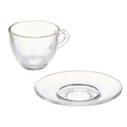 Taza con Plato Transparente Vidrio 85 ml (6 Unidades)