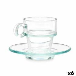 Taza con Plato Transparente Vidrio 90 ml (6 Unidades)