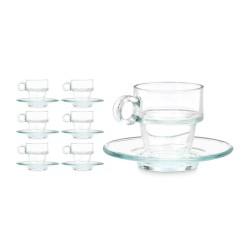 Taza con Plato Transparente Vidrio 90 ml (6 Unidades)