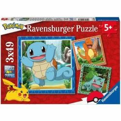 Set de 3 Puzzles Pokémon Ravensburger 05586 Bulbasaur, Charmander & Squirtle 147 Piezas