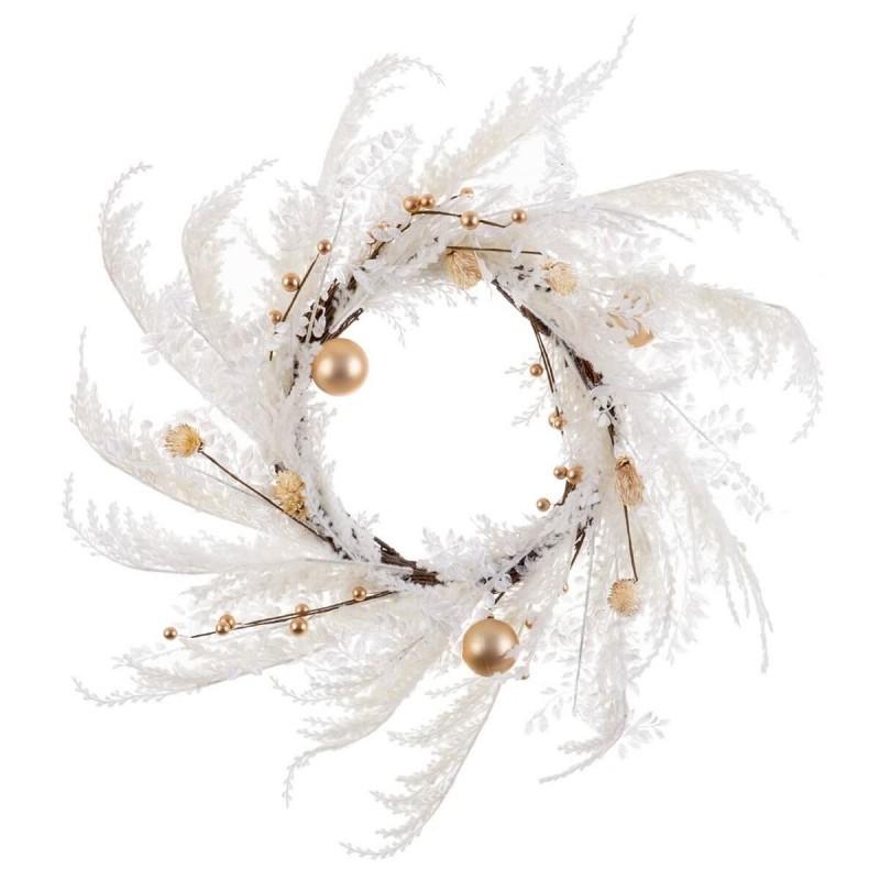 Corona de Navidad Blanco Dorado Plástico 60 cm