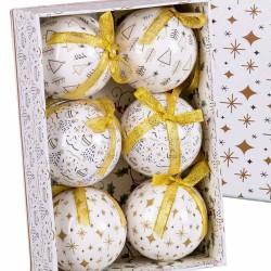 Bolas de Navidad Blanco Dorado Papel Polyfoam 7,5 x 7,5 x 7,5 cm (6 Unidades)