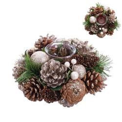 Portavelas Navideño Dorado Natural Plástico Foam 19 x 19 x 9 cm