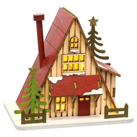 Adorno Navideño Multicolor Madera Casa 14 x 9,3 x 14 cm