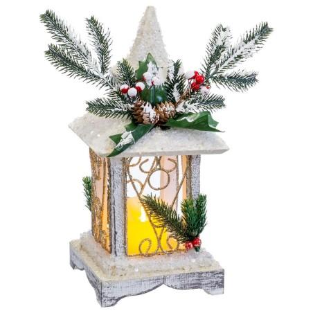 Adorno Navideño Blanco Madera Plástico Farol 14,5 x 14,5 x 32 cm