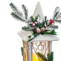 Adorno Navideño Blanco Madera Plástico Farol 14,5 x 14,5 x 32 cm