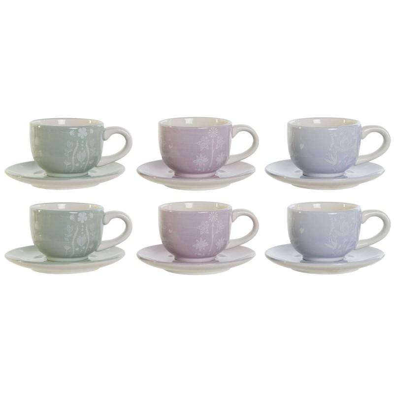 Juego de Tazas de Café DKD Home Decor Azul Blanco Verde Lila Metal Dolomita 180 ml