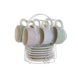 Juego de Tazas de Café DKD Home Decor Azul Blanco Verde Lila Metal Dolomita 180 ml