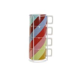 Juego de Tazas de Café DKD Home Decor Blanco Multicolor Marrón claro Metal Bambú Dolomita Moderno 260 ml