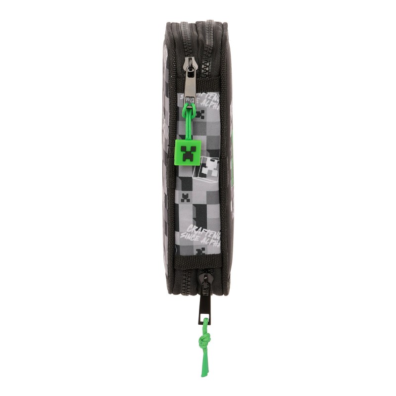 Plumier Doble Minecraft Negro Verde Gris 12.5 x 19.5 x 4 cm (28 piezas)