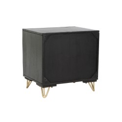 Mesita de Noche Home ESPRIT Negro Dorado Metal Madera de mango 50 x 40 x 50 cm