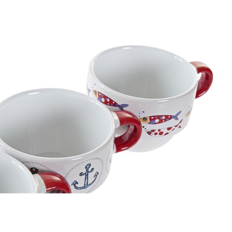 Juego de Tazas de Café DKD Home Decor Rojo Multicolor Metal Gres Mediterráneo 190 ml 4 Piezas