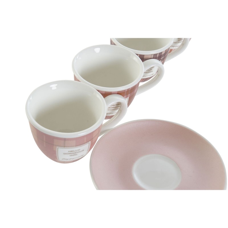 Juego de Tazas de Café DKD Home Decor Blanco Marrón Rosa 90 ml 4 Piezas