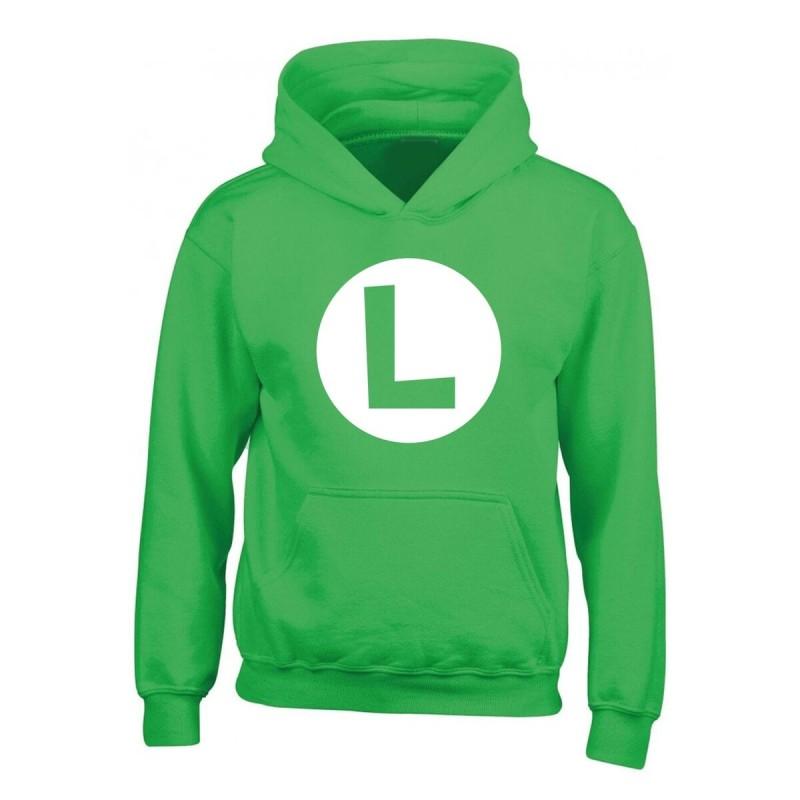 Sudadera con Capucha Unisex Super Mario Luigi Badge Verde