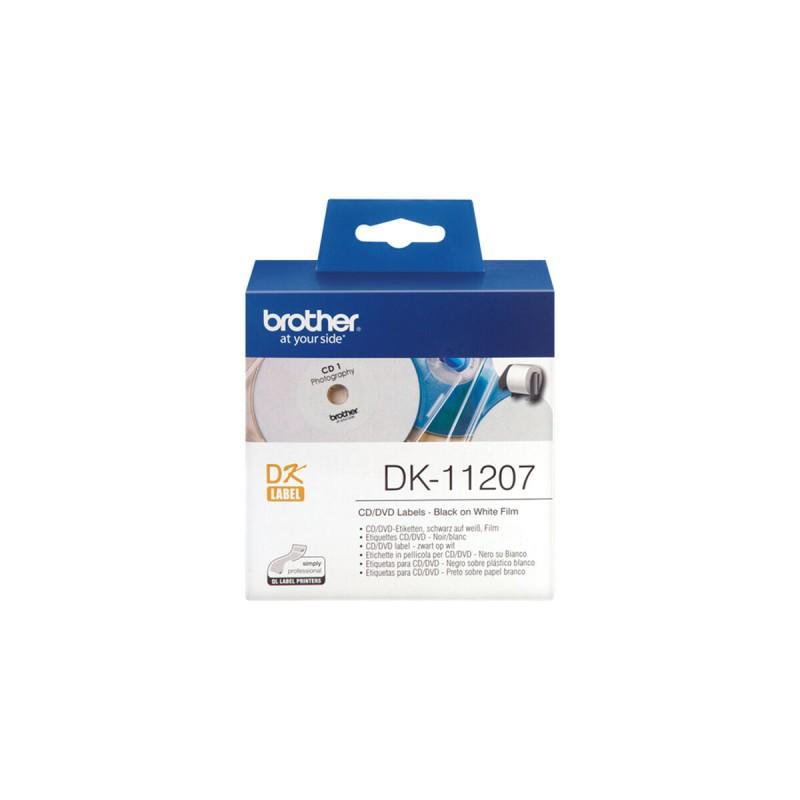 Etiquetas para Impresora Brother DK-11207 CD/DVD ø 58 mm Negro/Blanco