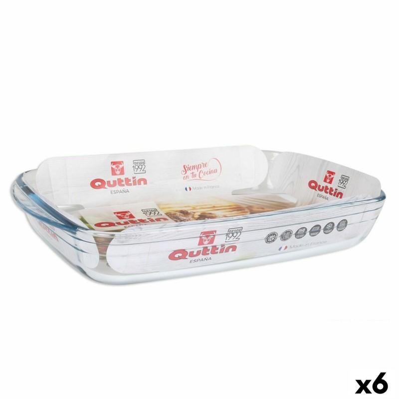 Fuente para Horno Quttin   Transparente 3 L Vidrio Rectangular 35,4 x 22 x 5,5 cm (6 Unidades)