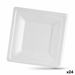 Set de Platos Algon Desechables Blanco Caña de Azúcar Cuadrado 16 cm (24 Unidades)