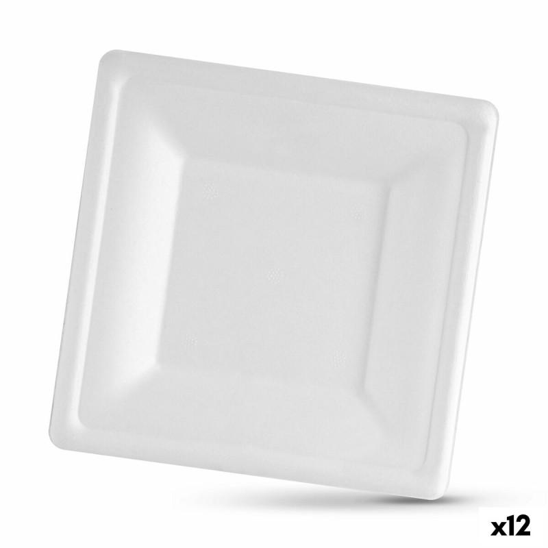 Set de Platos Algon Desechables Blanco Caña de Azúcar Cuadrado 16 cm (12 Unidades)