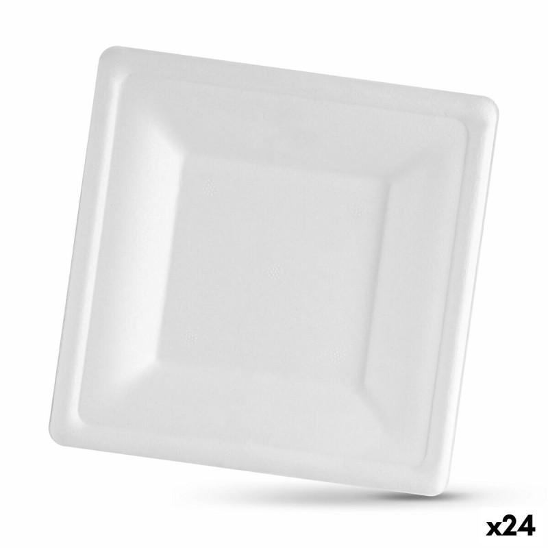 Set de Platos Algon Desechables Blanco Caña de Azúcar Cuadrado 20 cm (24 Unidades)