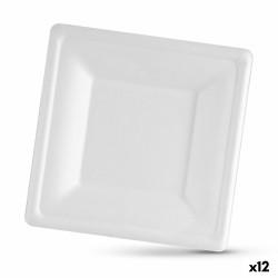 Set de Platos Algon Desechables Blanco Caña de Azúcar Cuadrado 20 cm (12 Unidades)