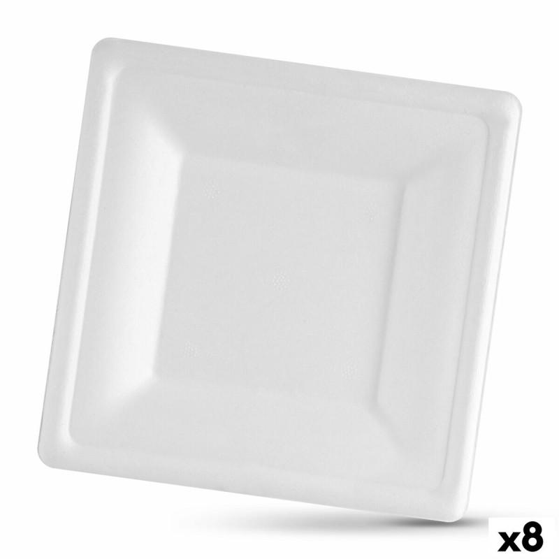 Set de Platos Algon Desechables Blanco Caña de Azúcar Cuadrado 26 cm (8 Unidades)