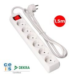 Regleta Enchufes 6 Tomas con Interruptor EDM Schuko (1,5 m)