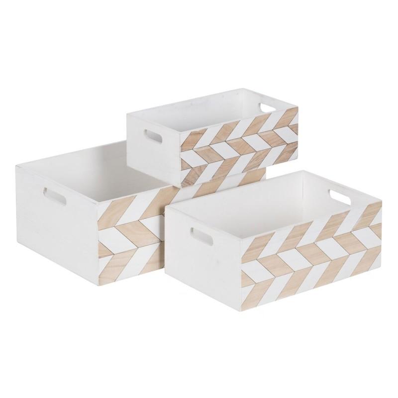 Juego de Cajas Decorativas Blanco Natural Madera de Paulonia 44 x 31 x 18 cm (3 Piezas)