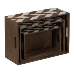 Juego de Cajas Decorativas Marrón Natural Madera de Paulonia 44 x 31 x 18 cm (3 Piezas)