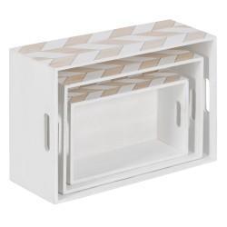 Juego de Cajas Decorativas Blanco Natural Madera de Paulonia 44 x 31 x 18 cm (3 Piezas)