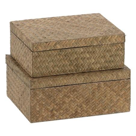 Juego de Cajas Decorativas Beige DMF 24 x 19 x 10 cm (2 Unidades)