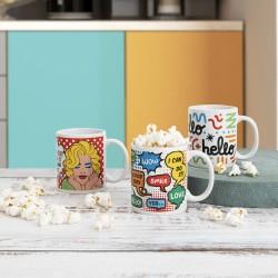 Taza Quid Hello Cómics Multicolor Cerámica 330 ml (12 Unidades)