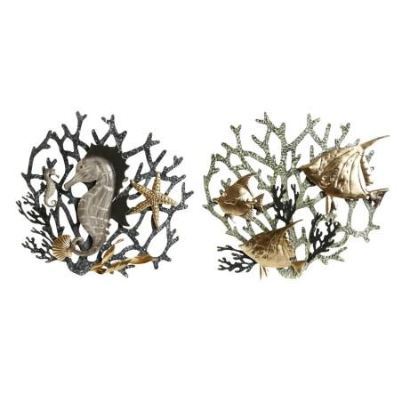 Decoración de Pared Home ESPRIT Dorado Plateado Coral Mediterráneo 49,5 x 5 x 48,3 cm (2 Unidades)
