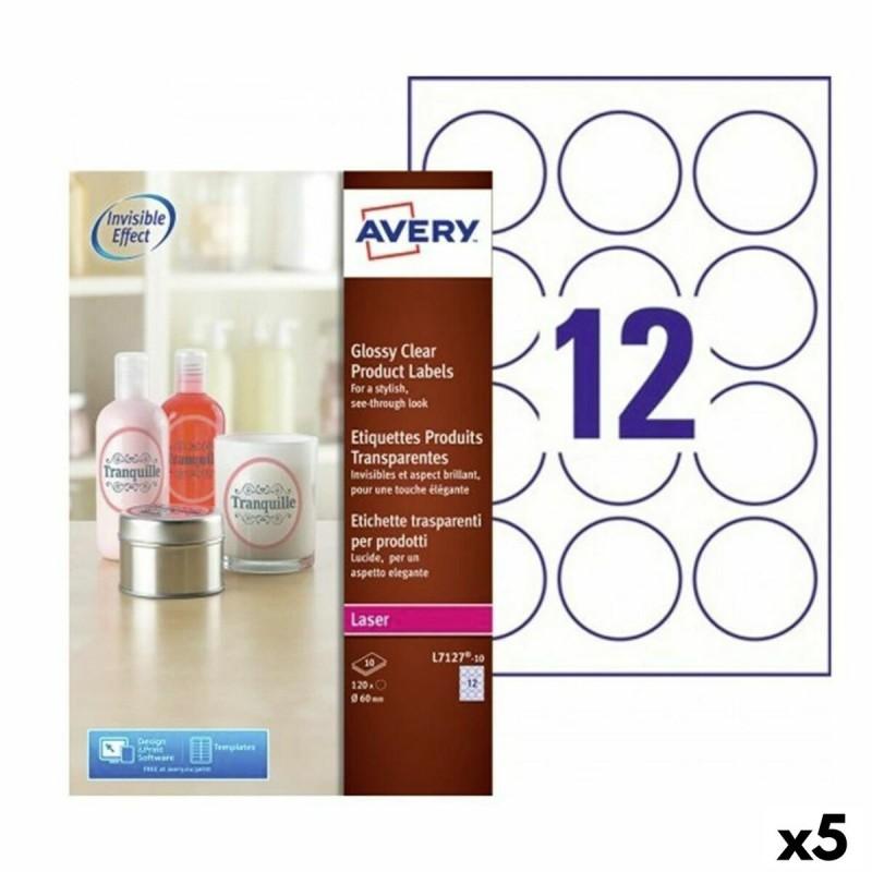 Etiquetas para Impresora Avery Transparente Redondo 10 Hojas ø 60 mm (5 Unidades)