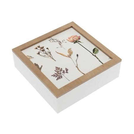 Caja Decorativa Versa Flores Madera MDF 24 x 7 x 24 cm