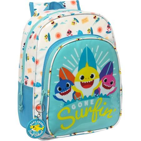 Mochila Escolar Baby Shark Surfing Azul Blanco 26 x 34 x 11 cm