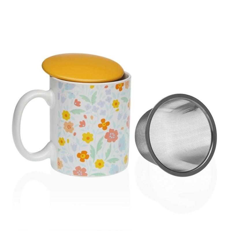 Taza con Filtro para Infusiones Versa Flandes Flores Gres