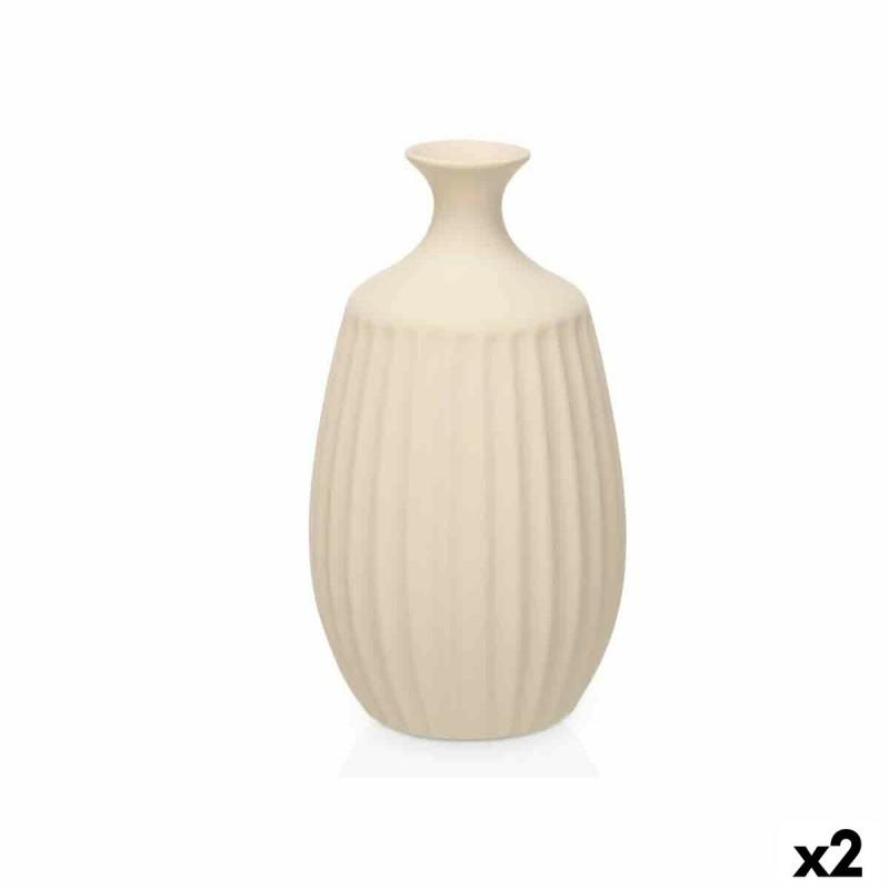 Jarrón Beige Cerámica 21 x 39 x 21 cm (2 Unidades) Rayas