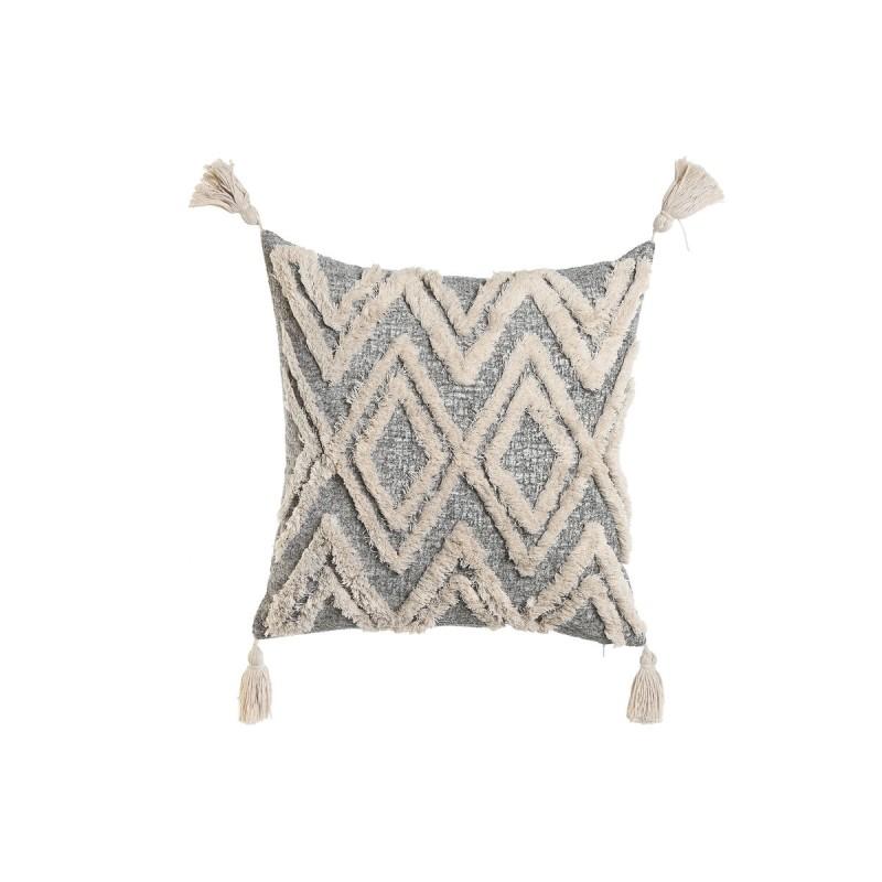 Cojín Home ESPRIT Blanco Gris Borlas Boho 45 x 15 x 45 cm