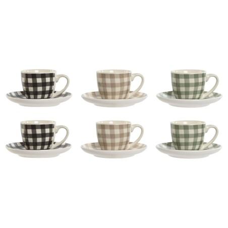 Juego de 6 Tazas con Plato Home ESPRIT Verde Beige Gris Porcelana 90 ml