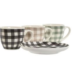 Juego de 6 Tazas con Plato Home ESPRIT Verde Beige Gris Porcelana 90 ml