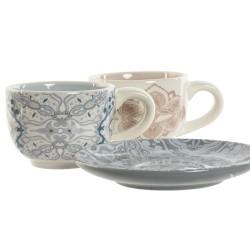 Juego de Tazas con Platos Home ESPRIT Azul Beige Metal Dolomita 180 ml (2 Unidades)