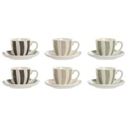 Juego de 6 Tazas con Plato Home ESPRIT Verde Beige Gris Porcelana 90 ml